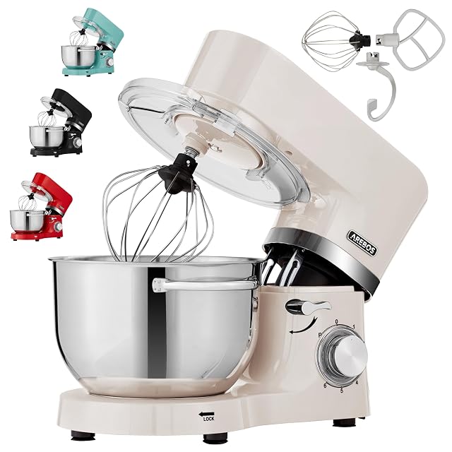 Amasadora Arebos de 1500 W en color crema con dos boles de acero inoxidable