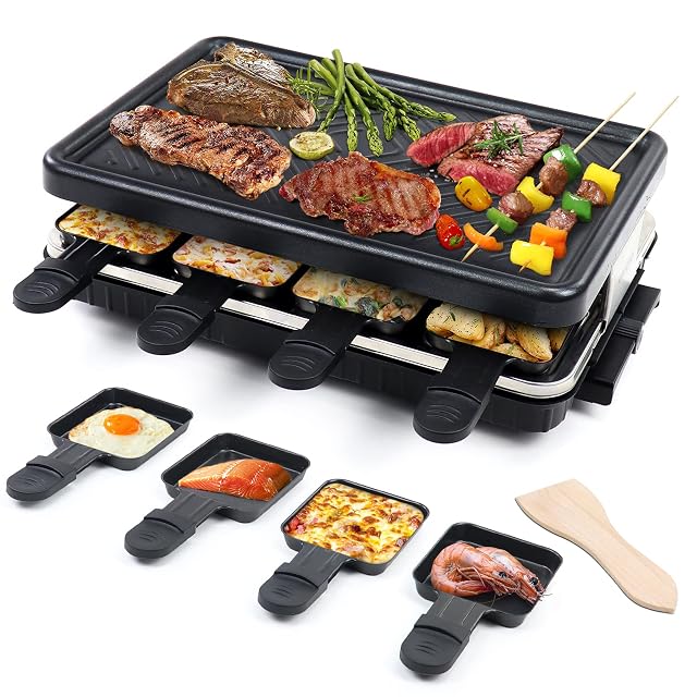 Raclette HengBO para ocho personas con placa y sartenes antiadherentes