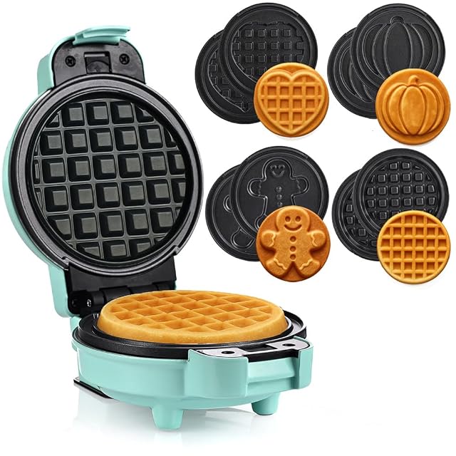 Gofrera mini 4 en 1 LEHMANN en verde menta con cuatro placas intercambiables