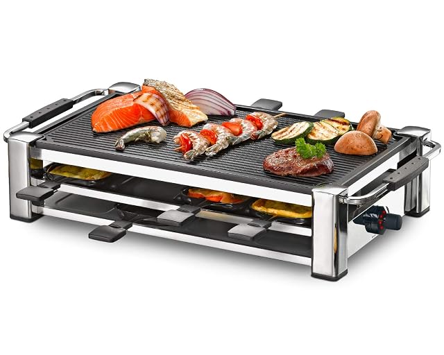Raclette cromada Rommelsbacher RCC 1500 con placa estriada de aluminio
