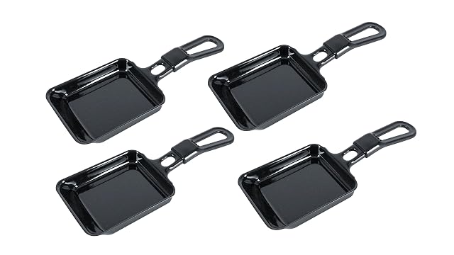 Juego de cuatro sartenes de raclette esmaltadas Steba con mangos negros