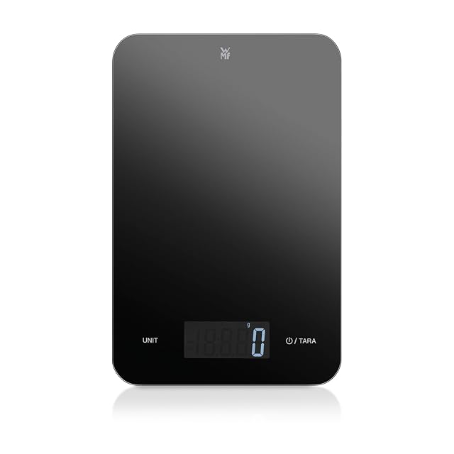 Báscula de cocina digital WMF en vidrio de seguridad negro, 23 por 15 centímetros
